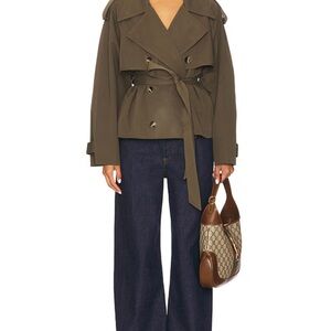 Elodie Eleanor Cropped Trench Coat in Olive